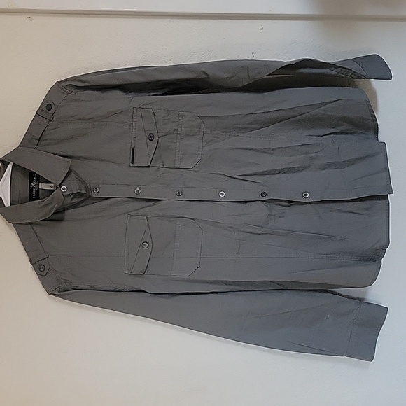 Marc Ecko Poplin  Cut&Sew Gray Long Sleeve Button Up Shirt Pockets S Y2K‎ 90's - Picture 2 of 6